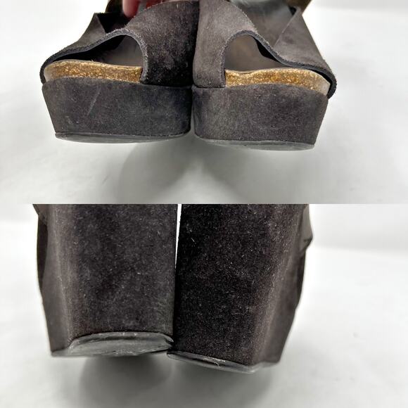 Pedro Garcia Leather + Suede Peep-Toe Wedge Sandals Brown IT 37.5 US 7.5 - Picture 8 of 12
